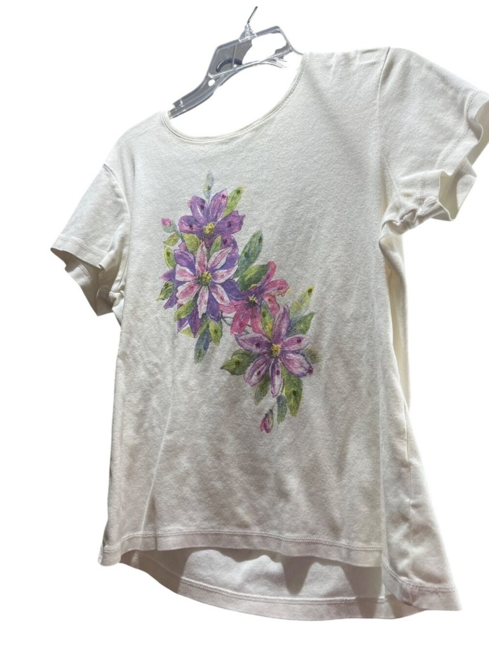 Greensource Womens Organic Cotton Floral Graphic Tee Off-White Short Sleeve Size